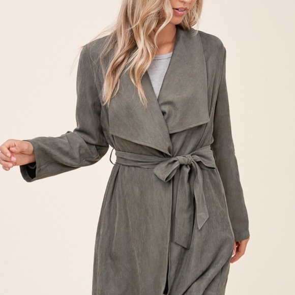 NWT Belted Wrap Coat in Olive - Picture 2 of 8
